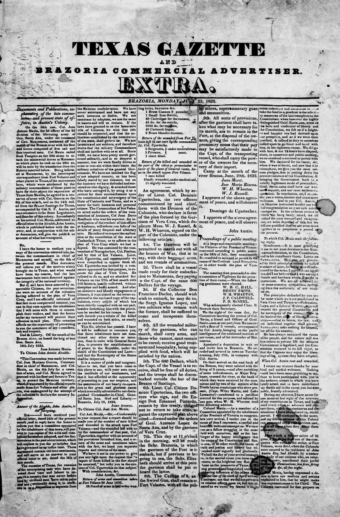 texas gazzete 23 july 1832